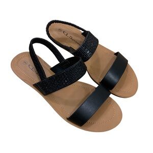 CL by Laundry Black Sandals with Open-Toe Design and Ankle Strap